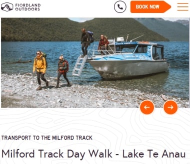 Fiordland Outdoorsのミルフォードトラック日帰りハイキング向け水上タクシーのオンライン予約ページ
